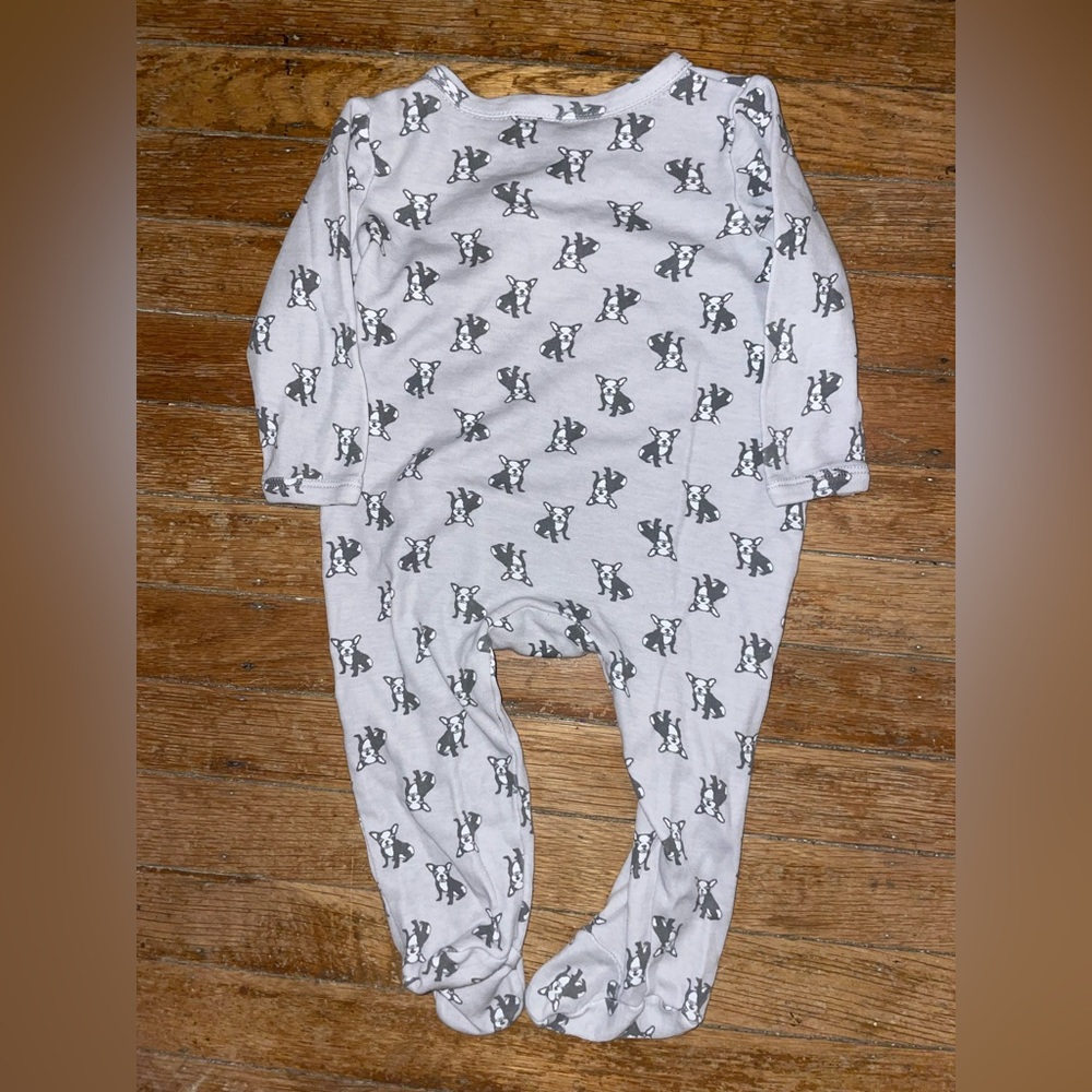 Nordstrom neutral natural puppy dog Boston terrier footie romper sleeper - Picture 2 of 2